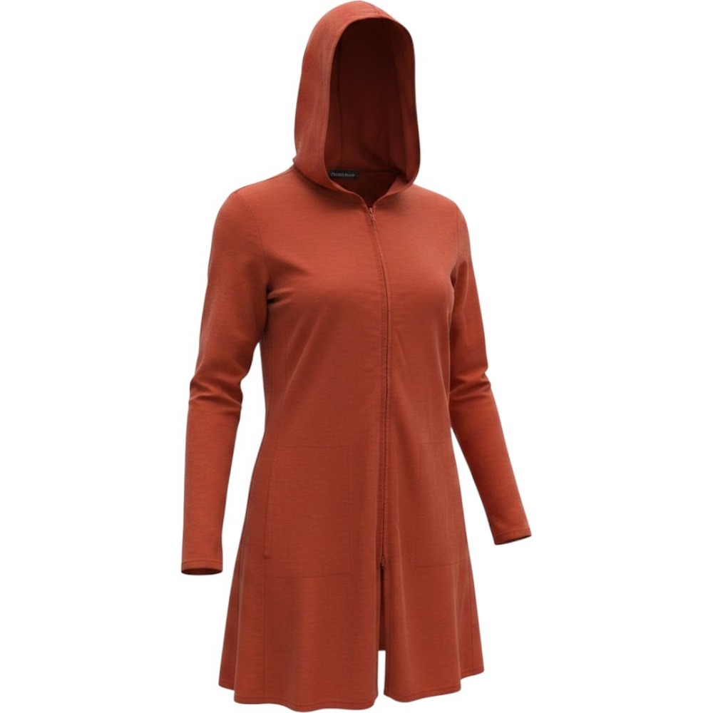 Eileen Fisher Womens Rust Colored Viscose Blend Longline Two-Way Zip Hoodie XS